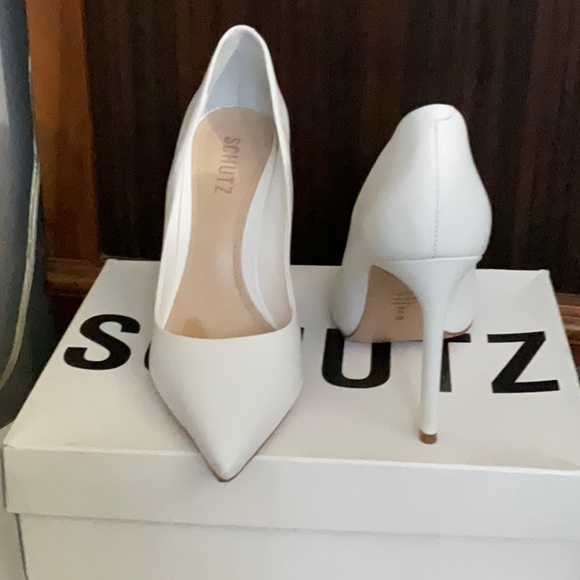 SCHULTZ Lou White Leather Heels Size 8 - Picture 2 of 9